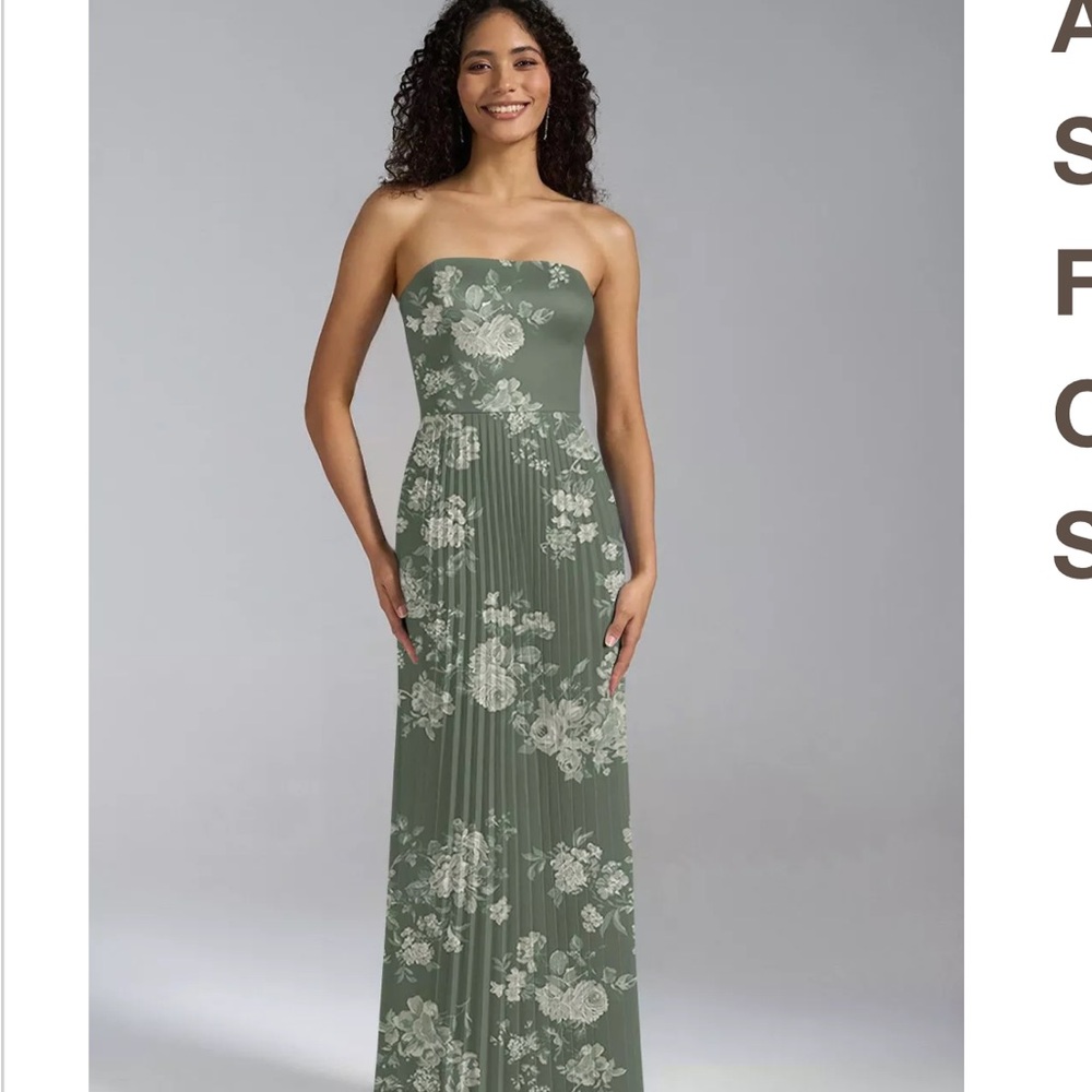 Strapless Floral Green Dress